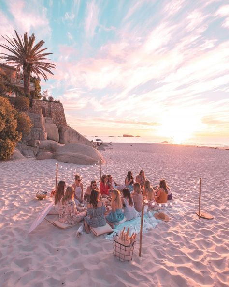 Beach Dinner Parties, Beach Picnic Party, Cape Town Travel, Clifton Beach, Candy Clouds, North Lake Tahoe, Beach Dinner, Beach Birthday Party, Picnic Inspiration