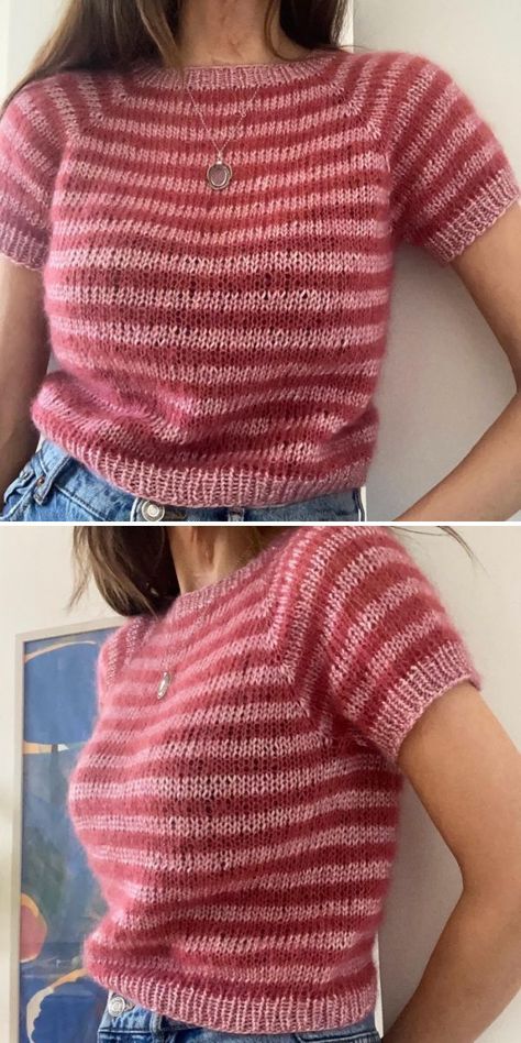 Cool and Summer Tops Free Knitting Patterns Knit Shirt Pattern, Knit Top Pattern Free, Knit Top Patterns, Summer Knit Tops, Instruções Origami, Blanket Knitting Patterns, Crochet Shirt, How To Knit, Summer Knitting