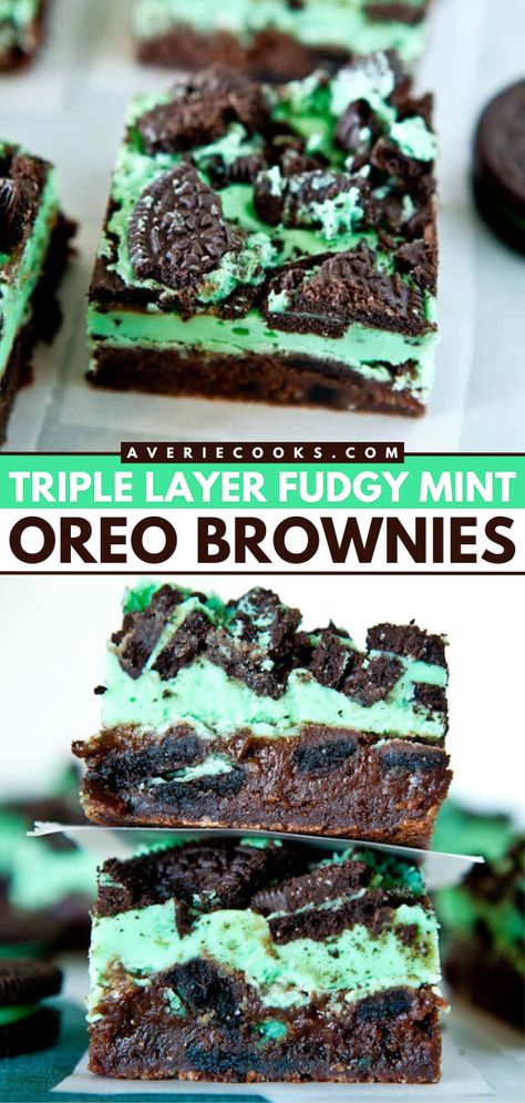 Don't miss out on this St. Patrick's Day food! This mint brownie recipe is so good. Layered with fudgy brownies, a minty marshmallow mixture, and crushed Mint Oreos, it's a St. Patrick's Day dessert idea no one will be able to resist! Saint Pattys Day Treats, St Patrick’s Day Gluten Free Desserts, Saint Patty Day Desserts, Saint Patricks Recipes, Saint Patricks Day Desert, St Patricks Day Dessert Recipe, St Patrick’s Day Mint Brownies, Desserts For Saint Patricks Day, St Paddy's Day Desserts