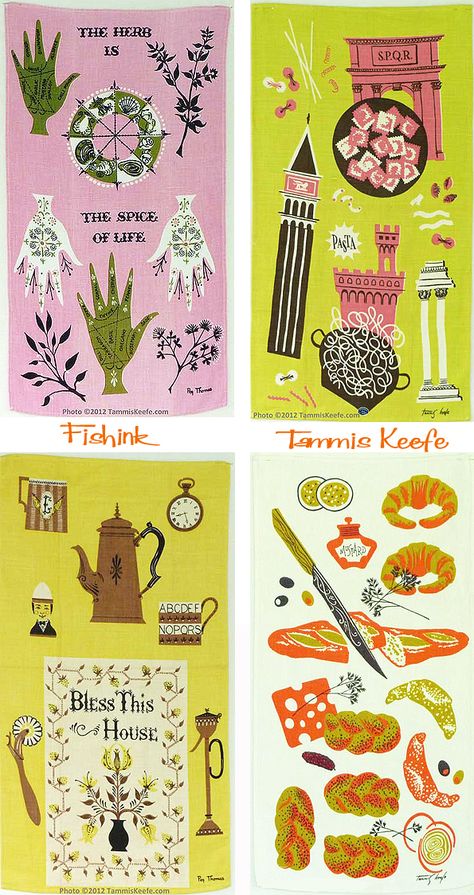 Tammis Keefe, Mid Century Illustration, Vintage Tea Towels, Textile Print, Textile Designer, Mid Century Art, Retro Illustration, Floral Illustrations, Food Illustrations