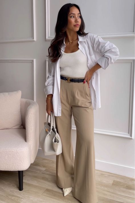 Gabby Knit Cami Top curated on LTK Wide Leg Trousers Outfit, Pretty Lavish, H M Outfits, Fashion Trousers, Outfit Fall, Elegant Shirt, Autumn Outfit, Formal Looks, Karen Millen