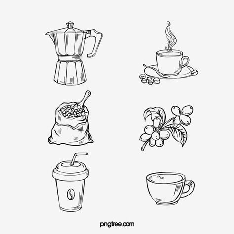 Cuban Coffee Tattoo, Coffee Machine Tattoo, Coffee Bean Sketch, Coffee Tattoos Small, Mocha Pot Tattoo, Coffee Bean Tattoo Small, Coffee Hand Drawn, Coffee Flash Tattoo, Cute Coffee Cup Drawing