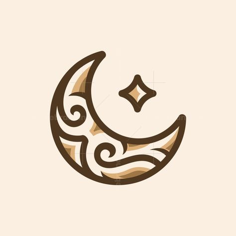 an elegant luxury crescent moon and star logo in line style. This logo shaped with a unique delicate line pattern inside of the moon element Logo Shape Ideas, Moon Logo Ideas, Crescent Moon Logo, Lunar Base, Logo With Name, Moon Element, Elements Logo, Geometric Moon, Stars Logo