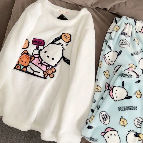 Pochacco Pajamas, Pochacco Outfit, Pijama Aesthetic, Cute Pijamas, Sanrio Style, Sanrio Clothes, Pajamas Cute, Karakter Sanrio, Kitty Clothes