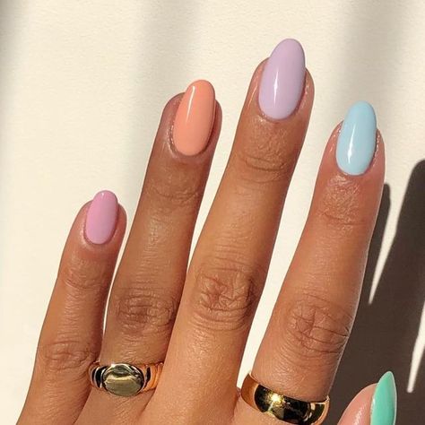 Pastel Colourful Nails, Different Colour On Each Nail, Multicoloured Pastel Nails, Multi Colour Pastel Nails, Multi Coloured Nails Summer, Multi Pastel Nails, Basic Pastel Nails, Multi Colored Nails Pastel, Pastel Skittle Nails