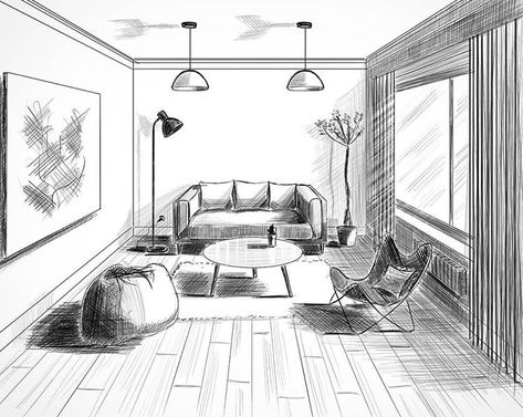 Room Perspective Drawing, Perspective Room, Interior Architecture Sketch, معرض فني, Interior Design Sketchbook, Furniture Design Sketches, Perspective Drawing Architecture, Architecture Drawing Plan, Drawing Interior