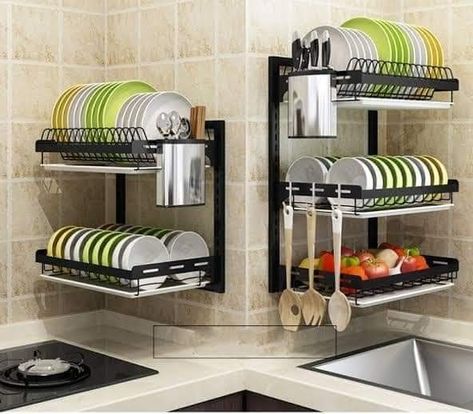 Kitchen Dish Rack, Kitchen Interior Design Decor, Diy Kitchen Storage, Dish Drainers, Kitchen Storage Rack, Rack Design, Dish Racks, Kitchen Utensil, Kitchen Dishes