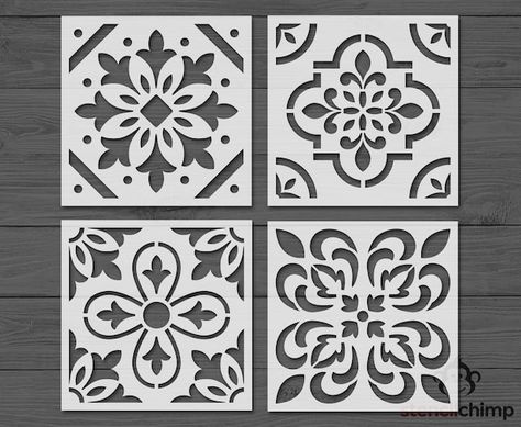 Stencil Kitchen Floor, Stenciled Doors, Stencil Tile, Floor Stencil, Tile Stencils, Faux Tiles, Stencil Wall, Mouse Wall, Patio Slabs