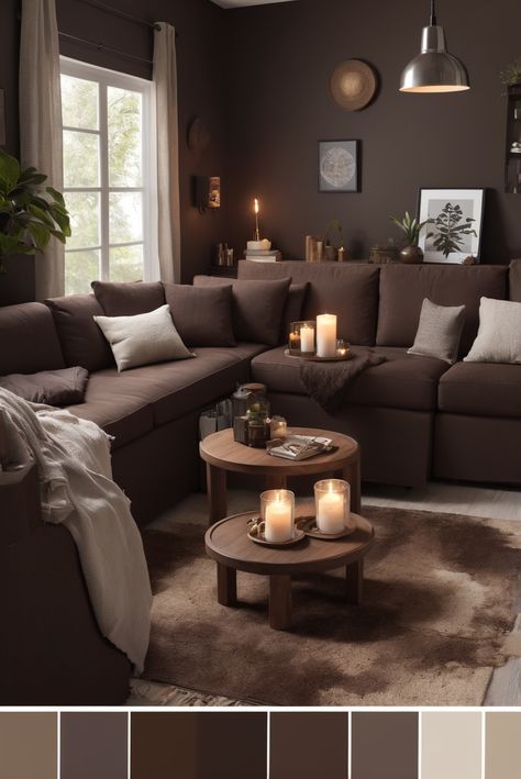 Discover a soothing interior designer routine based on a Dark Brown Palette for an Espresso Escape to create your own relaxing retreat. Dive into luxurious decor ideas.
#ad  


#ideasInspo
#wallpaint2024
 #color2024
 #DIYpainting
 ##DIYhomedecor
 #Fixhome Brown Painted Living Room, Dark Brown Living Room Decorating Ideas, Chocolate Brown Living Room Ideas, Dark Brown Palette, Brown Room Aesthetic, Brown Living Room Paint, Dark Brown Living Room, Grey Room Decor, Dark Brown Interior