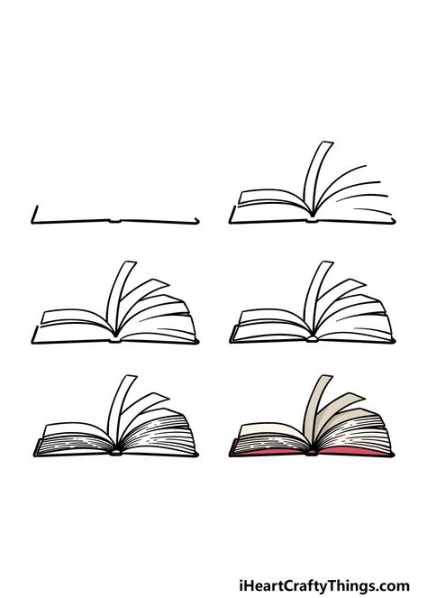 Drawing An Open Book, How To Draw An Open Book Step By Step, Open Book Drawing Reference, Book Journal Doodles, Open Book Doodle, Book Doodles Easy, How To Draw An Open Book, How To Draw A Book Step By Step, Open Book Drawing Sketches