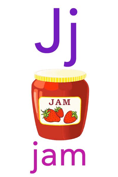 Baby ABC Flashcard - J for jam Alphabet Word Wall Cards, Abc Flashcards Printable, Alphabet Flash Cards Printable, Free Flashcards, Learn Abc, Flashcards For Toddlers, Phonics Flashcards, Alphabet Words, Abc Flashcards