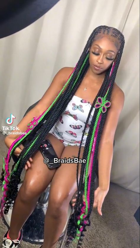 Black green pink 3d butterfly braids pretty black girl 3d Butterfly Braids, Butterfly Braids, Butterfly Braid, Cute Box Braids, New Hair Do, Braid Inspiration, Pink 3d, Teen Swag Outfits, Quick Weave Hairstyles