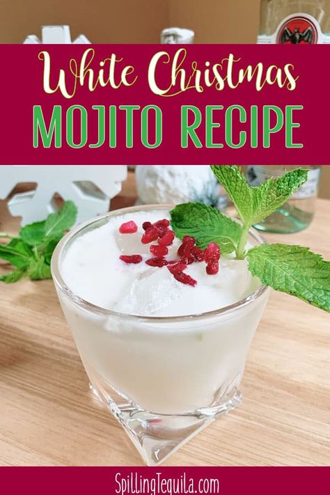 White Christmas Mojito Recipe, White Rum Christmas Cocktails, Peppermint Mojito, Christmas Mojito Recipe, White Christmas Cocktails, White Mojito, White Christmas Mojito, White Christmas Cocktail, Christmas Mojito