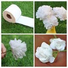 Flowers With Tissue Paper, Toilet Paper Flowers, Tissue Paper Flowers Diy, Hairstyle Curly, Make Flowers, Tissue Flowers, Diy Flores, Bangs Curly, Crepe Paper Flowers