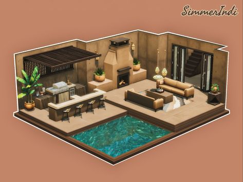 Ts4 Patio Cc, Sims 4 Desert Luxe Kit, Sims Lounge Ideas, Sims Patio Ideas, Sims Indoor Pool, Sims4 Backyard Ideas, Sims 4 Houses Inspiration, Sims 4 One Bedroom House, Sims 4 Desert Luxe