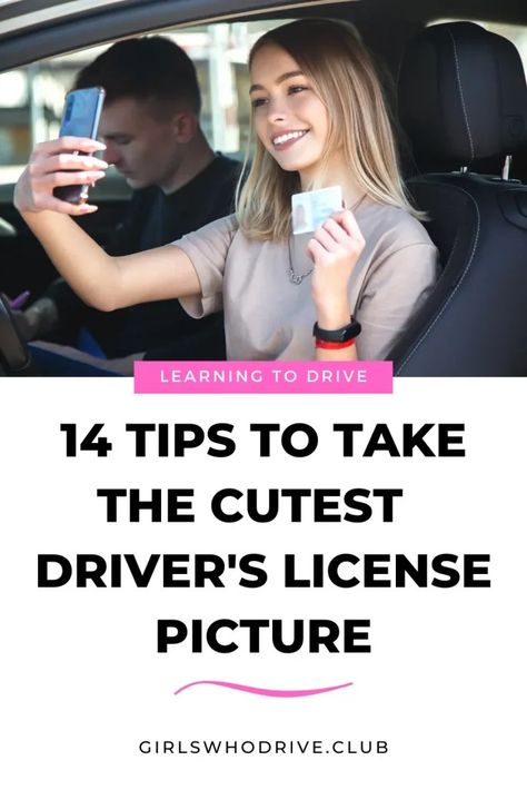 Girl taking a selfie while holding her driver's license. Permit Photo Makeup, Permit Picture Makeup, What To Wear For License Picture, Drivers Test Outfit, License Photo Outfit, Badge Photo Tips, How To Take A Good Id Picture, Driver License Hairstyle, Things To Do When You Get Your License