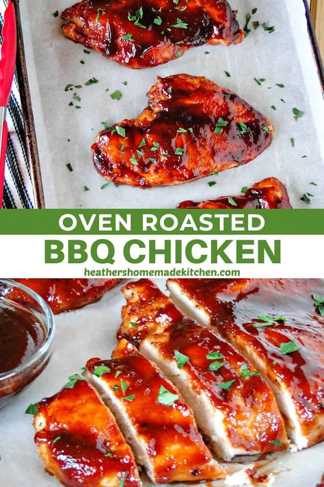 This Oven Roasted BBQ Chicken is an easy way to enjoy sticky, finger licking chicken that turns out tender and juicy every time. Seasoned chicken breasts are roasted, then smothered in BBQ sauce, and baked to perfection. This will be a family favorite recipe, guaranteed! Oven Roasted Bbq Chicken, Bbq Baked Chicken Breast, Bbq Chicken Breast Recipe, Sticky Finger, Oven Bbq Chicken, Oven Baked Bbq Chicken, Bbq Chicken Breast, Chicken Breast Recipes Baked, Baked Bbq Chicken