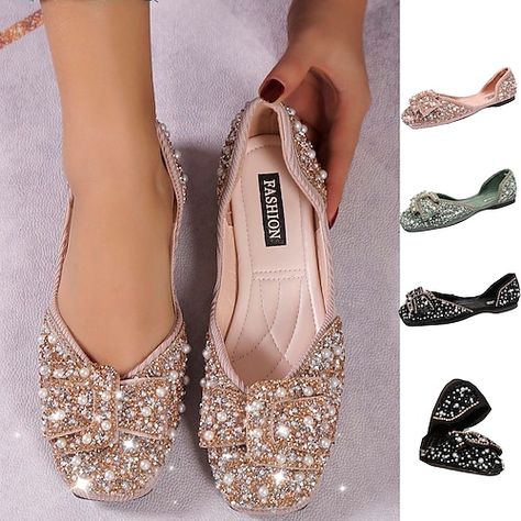 Sparkling Shoes, Mog Dresses, Ballerina Wedding, Flat Sandals Wedding, Sparkly Sandals, Bling Shoes, Shoes Flats Sandals, Wedding Sandals, Glitter Shoes