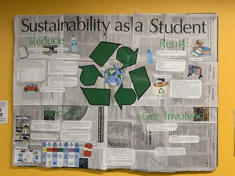 Eco Friendly Bulletin Board Ideas, Bulletin Board Ideas Information, Informative Bulletin Boards, Reduce Reuse Recycle Bulletin Board Ideas, Ra Bulletin Boards Sustainability, Recycling Bulletin Board Ideas, Environmental Bulletin Boards, Informative Bulletin Board Ideas, Sustainability Bulletin Board Ra