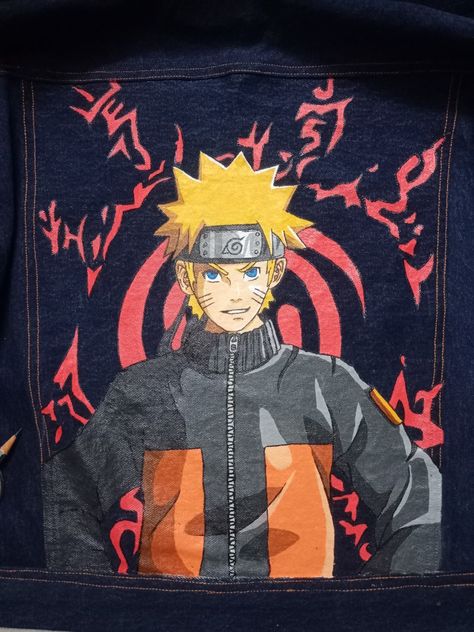 Denim art, fabric paints Anime Fabric Painting, Anime Fabric, Denim Art, Painted Jacket, Uzumaki Naruto, Art Fabric, Anime Drawing, Fabric Paint, Fabric Painting