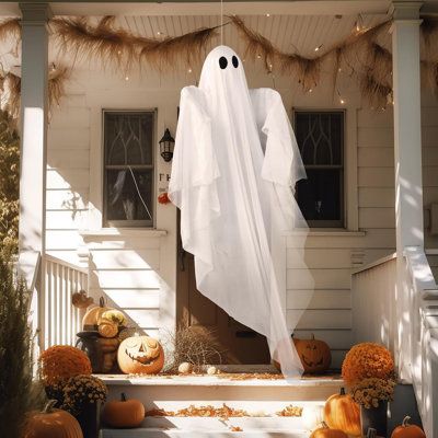 Ghosts Decoration Outdoor, Outdoor Patio Party, Light Up Ghost, Ghost Props, Patio Party Decorations, Halloween Hanging Ghost, Halloween Hanging Decorations, Front Yard Patio, Flying Ghost