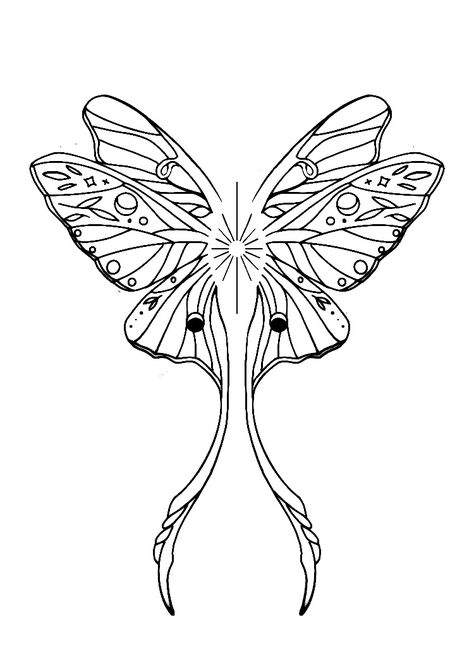 Luna Moth Wings Tattoo, Chinese Luna Moth Tattoo, Art Nouveau Tattoos, Moth Tattoo Stencil, Moth Line Art, Lunar Moth Tattoo Design, Lunar Moth Tattoo, Luna Moth Tattoo, Butterfly Line Art