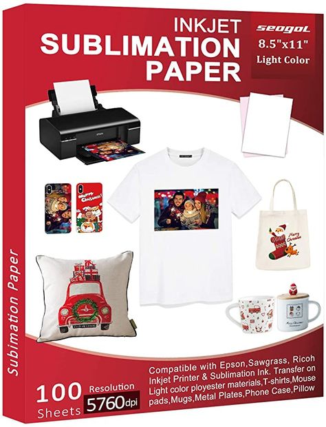 Amazon.com : Sublimation Paper 100 Sheets 8.5 x 11 Inches, for Any Inkjet Printer with Sublimation Ink Epson, HP, Canon Sawgrass, Heat Transfer Sublimation for Mugs T-shirts Light Fabric : Office Products Waterslide Decal Paper, Cotton Polyester Fabric, Paper Light, T Shirt Transfers, Decal Paper, Sublimation Ink, Sublimation Paper, Printer Paper, Printable Vinyl