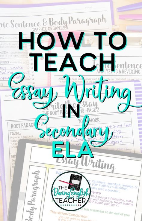 When I teach essay writing in my high school English class, I break it down paragraph-by-paragraph. Check out this blog post for tips on how to teach essay writing in Secondary ELA. Includes tips for brainstorming, outlining, thesis statement, introduction, topic sentences, body paragraphs, and conclusion.

Stop at thedaringenglishteacher.com to get more helpful tips for teaching middle & high school students. How To Write A Hook For An Essay, Teach Essay Writing, Paragraph Writing High School, Writing An Informative Essay, Easy Essay Writing Tips, Paragraph Prompts Middle School, Teaching Essay Writing High Schools, Step Up To Writing 5 Paragraph Essay, Essay Writing Tips Middle School