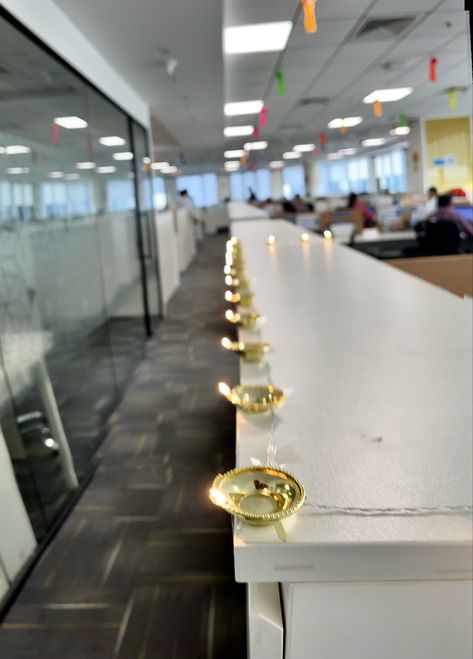 Diya , office diya decoration Diwali Office Decor, Office Diwali Decoration Ideas, Diwali Decorations At Office, Diwali Office Decoration Ideas, Diyas Decoration, Diwali Dance, Simple Flower Rangoli, Diwali Pictures, Reception Desk Office