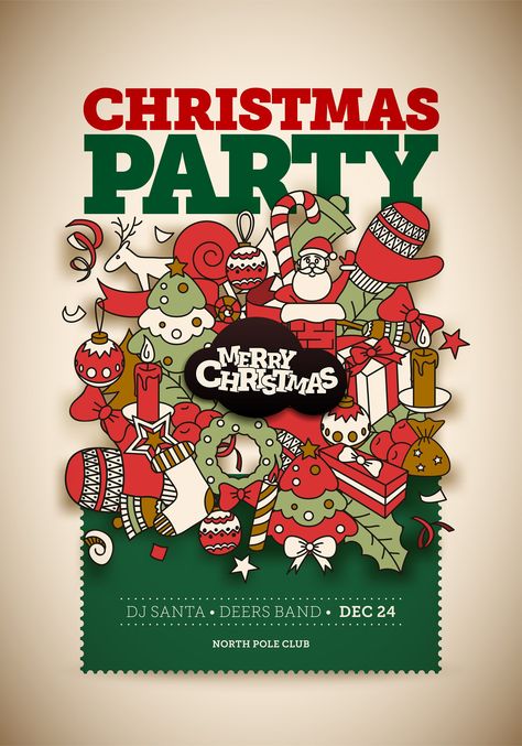 Some are Vector Christmas Party poster design template. There are Christmas related ornaments objects on their colorful backgrounds. Elements are layered individually in the vector file. Some of them are Vector Christmas Card Design Template. The designs feature 3D Merry Christmas text on hand drawn doodles, brach, balls and light bulbs. It has a dark red background. The designs include Merry Christmas, The Best time of the year and New Year's party texts. You can use these different designs as Christmas Poster Design Graphics, Christmas Party Poster Design, Merry Christmas Photo Frame, Party Poster Design, Vintage Christmas Party, Christmas Poster Design, Festive Poster, Christmas Party Poster, Merry Christmas Poster