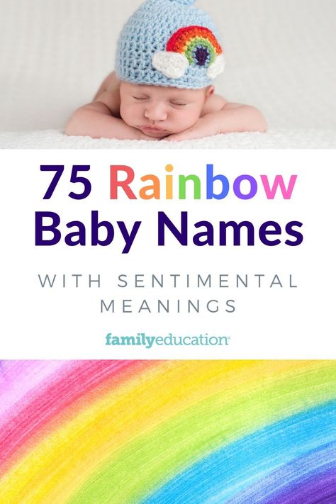 This list of rainbow baby names is so inspiring because each name has a special meaning like hope, joy, miracle, success, or fortune! Take a look at all 75 rainbow names including boy names, girl names, and gender-neutral names. Gender Neutral Names With Meaning, Rainbow Baby Nursery Ideas, Rainbow Baby Meaning, Baby Names With Meaning, Uncommon Girl Names, Rainbow Baby Names, Neutral Names, Boy Name Meanings, Rainbow Baby Nursery