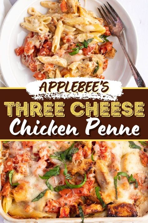 Applebee’s three cheese chicken penne is a classic menu item loaded with alfredo sauce, grilled chicken, three kinds of cheese, and bruschetta topping. Bruschetta Alfredo Pasta, Applebees Chicken Penne, Applebees Bruschetta Chicken, Applebees Pasta Chicken, Applebees Three Cheese Chicken Penne Recipe, Applebees Chicken Penne Pasta Recipes, Three Cheese Chicken Penne Pasta Applebees, Applebees Three Cheese Chicken Pasta, Applebees Smothered Chicken