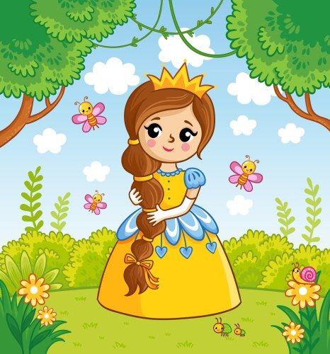 Fairytale Background, Princess Vector, Children's Drawing, Princess Illustration, Fairy Drawings, Baby Painting, Princess Drawings, Princess Cartoon, Cute Fairy