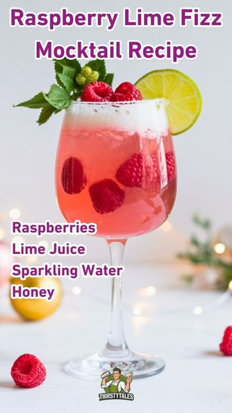 Raspberry Lime Fizz Mocktail Recipe: Refresh Your Party with This Zesty Drink - Thirsty Tales Fizz Mocktail, Raspberry Drink, Fizz Cocktail, Raspberry Vodka, Pink Punch, Drinks Alcohol, Mocktail Recipe, Birthday Party 21, Drinks Alcohol Recipes