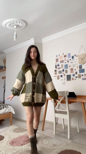 Big Cardigan Outfit, Knit Patchwork Cardigan, Brown Crochet Cardigan, Crochet Patchwork Cardigan, Crochet Shrug Cardigan, Cottagecore Cardigan, Crochet Cardigan Outfit, Crochet Cardigan Tutorial, Sweater Outfits Fall