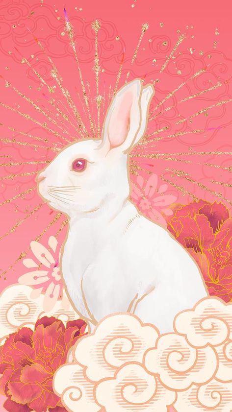 Oriental rabbit phone wallpaper, Chinese zodiac animal background | premium image by rawpixel.com / Kappy Rabbit Phone Wallpaper, Chinese Zodiac Illustration, Chinese New Year Aesthetic, Year Of The Rabbit Wallpaper, Year Of The Rabbit Art, Chinese New Year Painting, Rabbit Illustration Design, Chinese Fireworks, Chinese New Year Rabbit