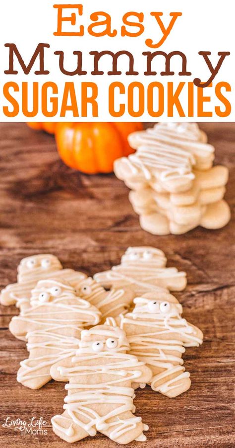 Mummy Sugar Cookies, Halloween Mummy Cookies, Halloween Cookies Recipes, Easy Halloween Cookies Recipes, Cookies Recipes Easy, Mummy Cookies, Easy Halloween Cookies, Halloween Cookie Recipes, Halloween Sugar Cookies