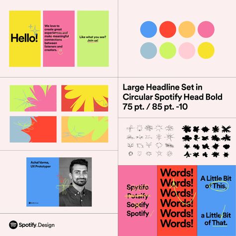 Spotify Branding Design, Cool Brand Identity Design, Fun Advertising Ideas, Spotify Brand Identity, Graphic Branding Design, Branding Design 2023, Spotify Design Ideas, Brand Design Moodboard, Brand Identity Graphic Design