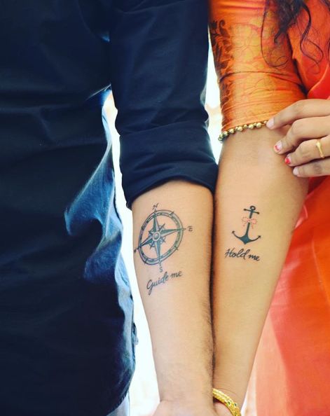 Nautical Themed Tattoos, Partner Tattoos, Couple Tattoos Love, Cute Couple Tattoos, Couple Tattoos Unique, Couples Tattoo Designs, Shape Tattoo, Anchor Tattoos, Парные Тату