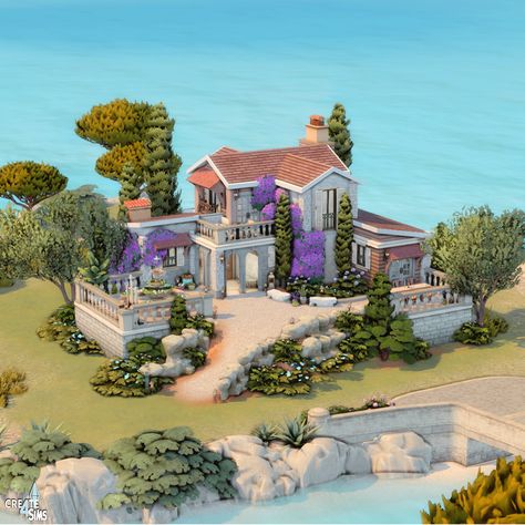 Tartosa Houses Sims 4, Sims Tartosa House, Italian House Sims 4, Tartosa Builds Sims 4, Sims 4 Newcrest Map Layout Ideas, Sims 4 Tartosa Build, Sims 4 Get Famous House, Tartosa Homes Sims 4, Sims 4 Tartosa House