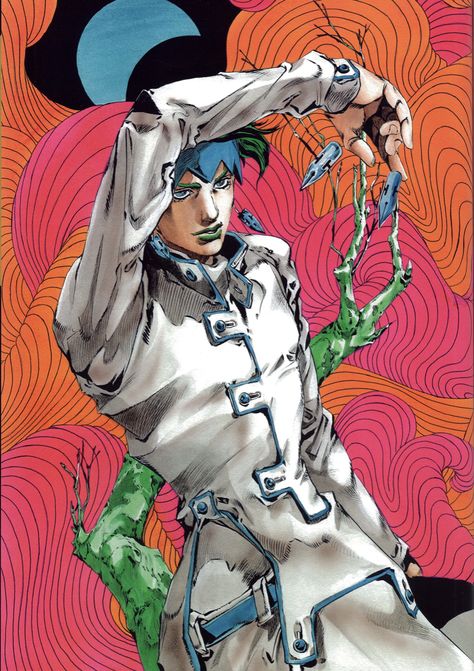 Rohan Kishibe, Orange, Green, Hair, Art