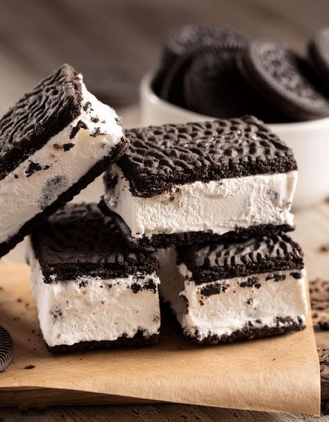 Creamy Oreo Ice Cream Sandwiches Recipe For Warmer Months Ice Cream Cookie Sandwich Recipe, Ice Cream Sandwich Dessert, Oreo Ice Cream Sandwich, Ice Cream Sandwich Recipe, Sandwich Dessert, Tasty Ice Cream, Ice Cream Sandwiches Recipe, Ice Cream Mix, Oreo Cream