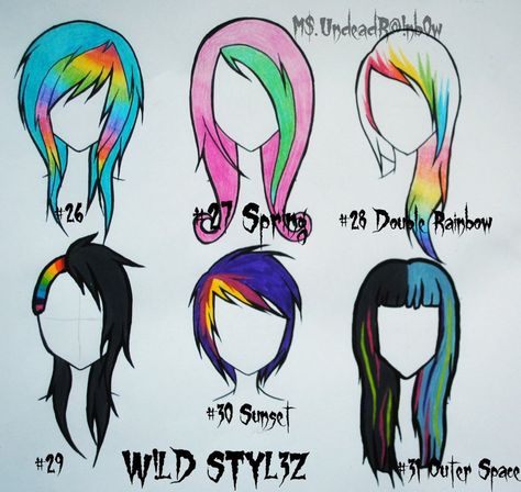 hair styles Colored Hair Styles, Crazy Hair Styles, Scene Emo Art, Scene Kid Art, Scene Aesthetic, Emo Scene Hair, Scene Drawing, Emo Art, Scene Emo