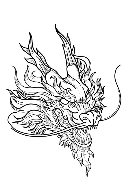 Dragon Face Design, Japanese Dragon Face, Japanese Dragon Head Tattoo, Dragon Face Drawing, Dragon Face Tattoo, Dragon Tattoo Outline, Dragon Head Drawing, Dragon Tattoo Stencil, Dragon Head Tattoo