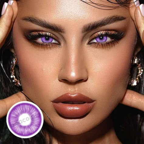 Purple Colored Contacts, Purple Contacts Makeup, Purple Eye Contacts, Purple Eye Color, Light Purple Eyes, Contacts Eyes, Cosplay Lenses, Color Contacts For Halloween, Cool Contacts