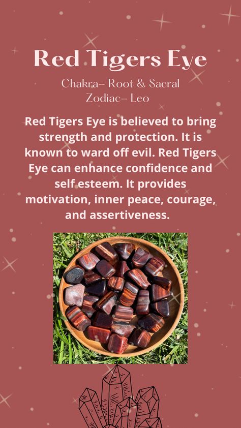 Witch Notes, Crystal Magick, Tiger Eye Crystal, Red Tigers Eye, Crystal Healing Stones, Crystal Meanings, Tigers Eye, Healing Stones, Tiger Eye