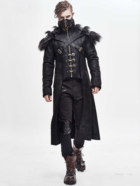 Black Gothic Punk Winter Warm Long Coat for Men - Devilnight.co.uk #gothiclongcoat#gothicpunkcoatmen#blackgothiccoatmen#blackgothicpunkcoatmen#gothiclongcoatmen#gothicwinterlongwarmcoat Gothic Coat Men, Fantasy Coat Male, Steampunk Outfits Male, Mens Gothic Fashion, Gothic Style Men, Gothic Male, Steampunk Outfits, Steampunk Man, Steampunk Jacket