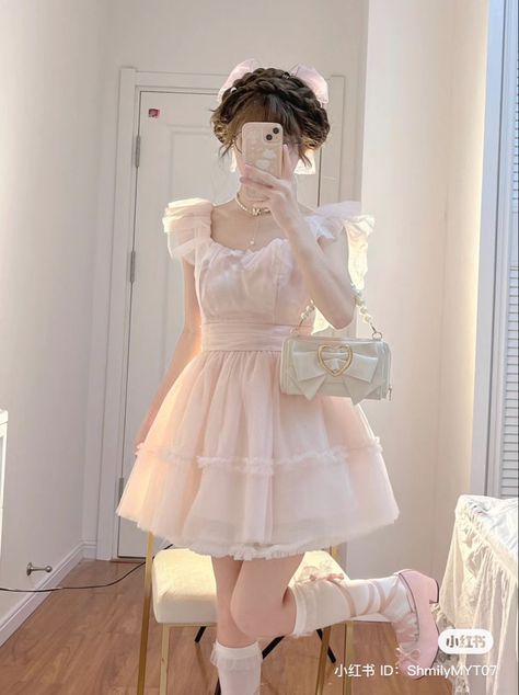 Cute Pink Dresses Aesthetic, Cute Dresses Aesthetic Soft, Pink Dress Kawaii, Pink Soft Outfit Aesthetic, Soft Pink Clothes Aesthetic, Cute Softy Outfits, Soft Pink Dress Aesthetic, Pink Kawaii Outfits Aesthetic, Pretty Outfits Pink