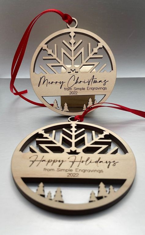 Create stunning engraved wooden ornaments using Cricut technology. Explore laser cut designs that make perfect gifts or additions to your Christmas tree this year! Cricut Wood Christmas Ornaments, Laser Wood Ornaments, Xtool M1 Project Ideas Christmas, Christmas Ornament Laser Cut, Lightburn Laser Projects Free, Christmas Laser Engraving Ideas, Glowforge Christmas Ornaments, Laser Cut Ornaments Christmas, Christmas Ornaments Laser Cut