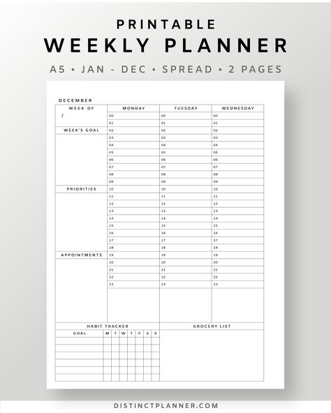 keep track the schedule of a week and achieve your goals easily. This Weekly Planner is designed for your productivity. Time Blocking Printable, Journal Inserts, Weekly Planner Free Printable, Weekly Hourly Planner, Weekly Planner Free, Organization Bullet Journal, Monthly Planner Template, School Template, A5 Planner Inserts